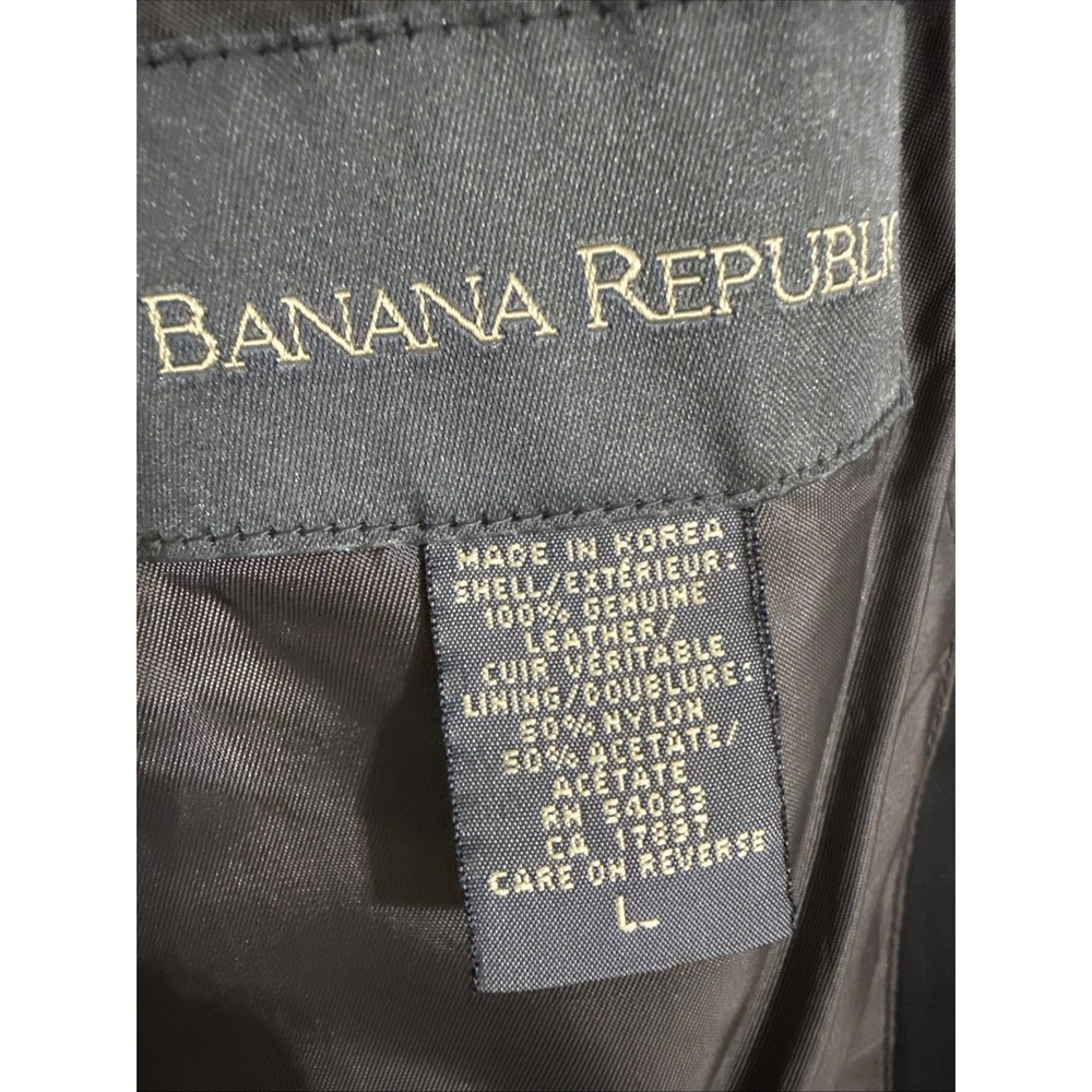 Vtg Mens Leather Coat Banana Republic Black L  Jacket Blazer Rockabilly Y2K Soft - Picture 4 of 16